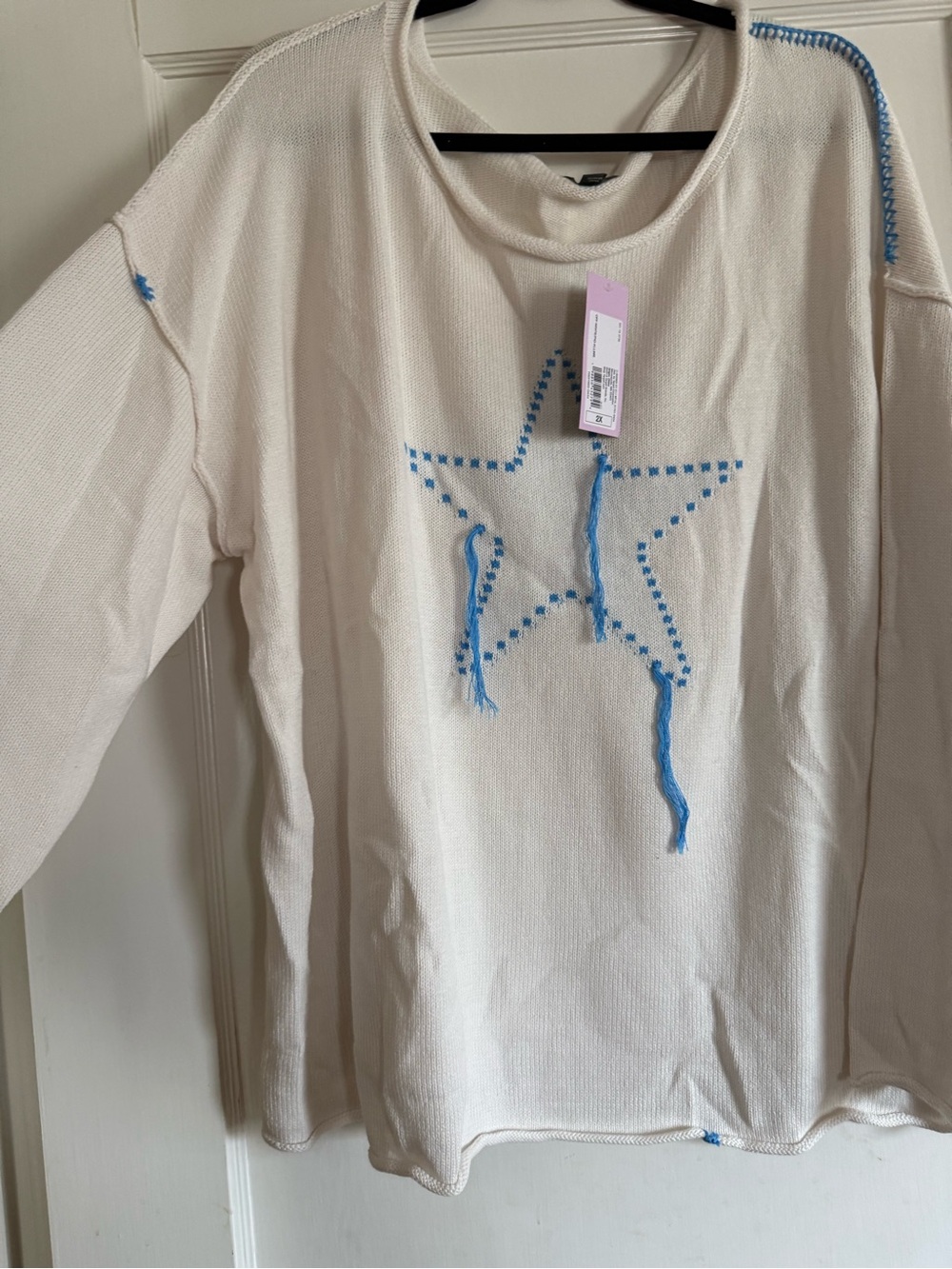 Universal Thread Cream Knit Sweater with Blue Star Stitching